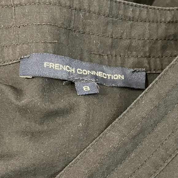 French Connection cotton dress midi black wrap top self tie waist ladies size 8 - Picture 5 of 5
